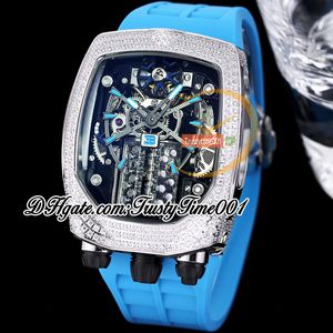 Bugatti Chiron Tourbillon Autoamtic Herrenuhr, 16-Zylinder-Motor, Skelett-Zifferblatt, vereistes Diamanten-Inlay-Gehäuse, blaues Kautschukarmband, trustytime001Watches BU200.30