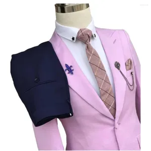 Mäns kostymer rosa blazer marinblå byxdräkter mariage homme män tuxedos terno masculino smal fit 2 stycken skräddarsydd klänning