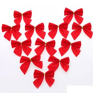 Christmas Decorations 12Pcs Christmas Tree Decoration Gold Sier Red Bows Mini Gift Bow Diy Bowknot Decorations For Home Drop Delivery Dhd05