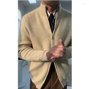 Männer Pullover 2023 Winter Warme Mantel Männer Einfarbig Zipper Top Strickjacke Pullover Stricken Tasche Rollkragen