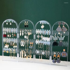 Jewelry Pouches 2/4 Folding Clear Earrings Studs Display Rack Fans Panels Necklace Shelf Stand Holder Organizer Storage Box