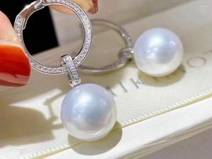 Dangle Earrings Classic Pair Of 11-12mm South Sea Round White Pearl Earring 925s