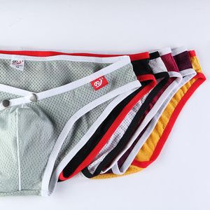 Underpants WJ/Mesh Front Button Design Men's Ice Silk Underwear Breathable And Comfortable Mesh U Raised Low Waist Sexy Briefs 4003-SJ