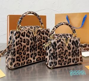 Women Handbag Leopard Shoulder Bag Splicing Colors Tote Bags Cowhide Gold Hardware Buckle Flap Purse High Quality Clutch Internal