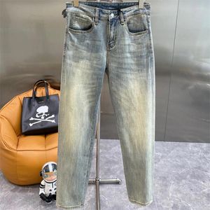 Erkekler Kot 2023 Moda Erkekler Sonbahar Kış Gündelik Düz Düz Düz Düzenli Streç Denim Pantolon Mavi Kalem Pantolon Erkek