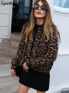 Mulheres jaquetas leopardo impressão vintage lã mulheres oneck casaco único breaste manga longa velo quente jaqueta casual outono chique senhora casaco 231120