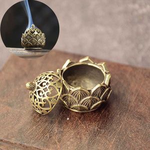 Essential Oils Diffusers Retro Mini Hollow Lotus Incense Burner Holder with Cover Sandalwood Cense Small Ornaments Home Decoration Y23