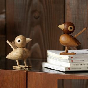 Dekorativa föremål figurer Danmark Nordic Style Wood Sparrow Bird Ornaments American Puppet Wood Play Room Study Desktop Accessori Dhlaj