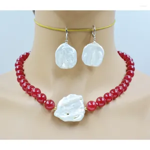 Necklace Earrings Set 10MM Natural Semi-precious Stones Baroque Pearl 18"