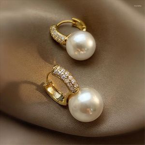 Hoop Earrings 2023 Summer Selling Fashion Women Girl Jewelry Gold Plated Big White Fresh Pearl Beaded Huggie Earring