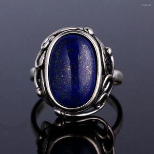 Cluster Rings Natural Lapis Lazuli 925 Sterling Silver Ring Moonstone for Women Men Vintage Finger Fine Jewelry Gift