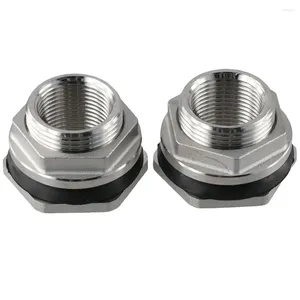 Kitchen Faucets 2pcs 304 Stainless Steel Bulkhead Water Tank Fitting 3/4" NPT Female Silver Thru-bulk Connector Compression Adapter