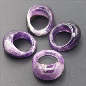 Cluster Rings Natural Stone Smooth Finger Engagement Amethyst Ring Luxury Jewelry Wedding Set For Women Men Bands Wholesale 15MM 17#18#19#