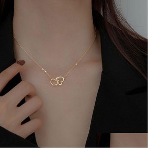 Pendant Necklaces New Two Heart Shaped Necklaces Female Exquisite Geometric Shape Choker Birthday Gift For Ladies Fashion Je Dhgarden Otujb