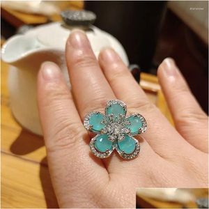 Cluster Rings Cluster Rings 4 Colors Big Shinning Crystal Stones Flower Open For Women Personality Fashion Charming Decorated Ring Jew Ots3F