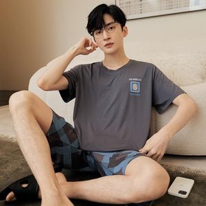 남자 잠자기 여름 modal mens pajamas 캐주얼 짧은 탑 바지 세트 잠옷 남자 pijamas 홈웨어 패션 드롭쉽 세트