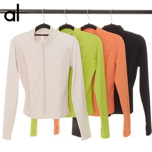 AL-67 Yoga-Anzug, Damen-Sportjacke, gerippter Mantel, Stehkragen, atmungsaktiv, hohe Elastizität, eng anliegender, sonnensicherer Reißverschluss, Shity