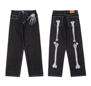 Men's Jeans Retro Skull Hand Bone Embroidery Washed Mens Jeans Pants Y2K Straight Casual Oversize Denim Trousers Loose Streetwear Pantalones 231120