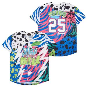 MOIVE BASEBALL SALVADO PELA BELL JERSEY 25 ZACK MORRIS COOPERSOWN Bordado Bordado Colégio Vintage Time Vintage Base Cool Base Pure Cotton University Top respirável