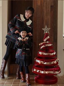 Família combinando roupas inverno natal casaco quente crianças menina engrossar xadrez mãe filha outfit 231121