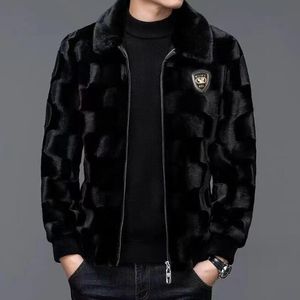 Winter Men High-End Mink Fur Coat Male Fashion Thicken Warm Leather Faux Fur Outcoat Casual Large Size Pure Color Outwear