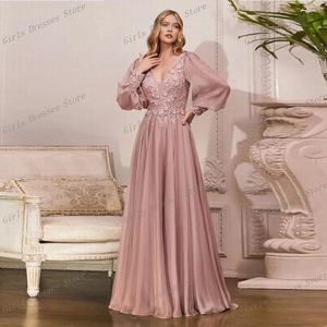 Bellissimo abito da sera in tulle di pizzo a maniche lunghe rosa per occasioni speciali, abito da ballo per feste di compleanno da donna