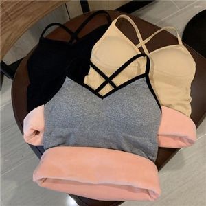 Camisoles Tanks Winter Breattable Plush Solid Color Backless Slim Female Camisole Velvet Vest Thicken Top Thermal Underwear