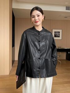 Damen Leder Schwarz Echte Jacke Frühling Herbst 2023 Trend Chinesischen Stil High-end-Vintage Stehkragen Echte Schaffell Mantel