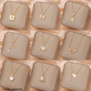 Luxury stainless steel 18K clover necklace gold diamond butterfly fashion star moon pendant women's clavicle chain jewelry