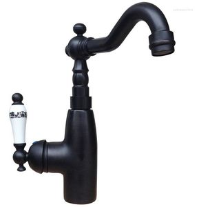 Kitchen Faucets Black Oil Rubbed Brass Single Handle Swivel Spout Sink Faucet Cold & Mixer Tap Asf108