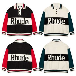 Designer Clothing Casual Coats RHUDE Striped Polo Neck Pullover Sweater Spring New Loose Relaxed Couple Knitwear Trend Outerwear sports windbreaker sportswear
