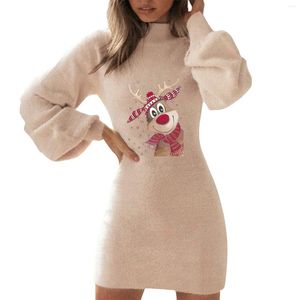 Casual Dresses Women Christmas Mid Length Dress Cute Printed Slim Fit Medium Long Bottomed Shirt Sweater Summer Maxi