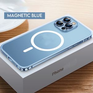 iPhone 12の金属電話ケース13 14 Pro Maxカバー14プラス磁気アルミニウムフレーム電話シェル
