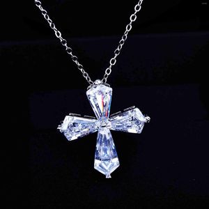 Pendant Necklaces Hainon Zirconia Cross Crystal Pendants Silver Color O Shape Chain Necklace Female Fashion Jewelry Gifts For Women