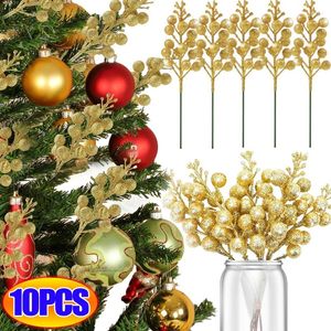 Dekorativa blommor 1-10st julstillbehör Guld Röd bladbärstvist för DIY Xmas Handmade Flower Bouquet Decoration Artificial