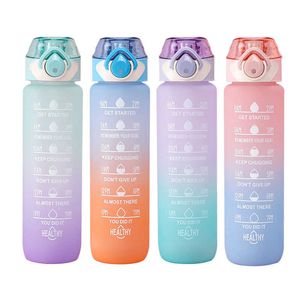 Mugs 1000ML Water Bottle with Straw Motivational Sport Water Bottle for Girls Leakproof Drinking Bottles Outdoor Travel Fitness Jugs Z0420