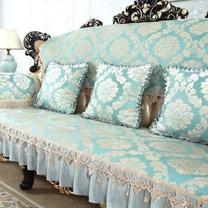 Krzesła Covers European Sofa 1 2 3 4 SEater bez poślizgu do salonu L Jacquard Couch Fotel Fotel Fotel na niebiesko