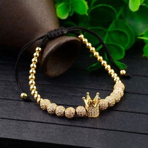 Strand Luxury Handmade Braide Bracelet Cubic Zircon Crown Charm Bracelets Men Pulseiras High Quality Copper Beaded Adjustable Jewelry