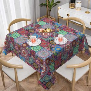 Table Cloth Ethnic Mandala Square Tablecloth Geometric Cover Waterproof Spill Proof Wrinkle Free For Camping Picnic Dinner