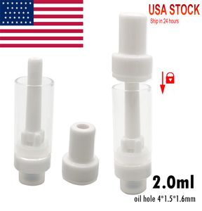 USA STOCK Vape Cartuchos 2ml Atomizadores de Cerâmica Completa Carrinhos de E-cigarro Óleo Espesso Vazio Bobina de Cerâmica Vaporizador Branco 510 Thread Atomizador Rodada Imprensa em Carrinhos de Pontas