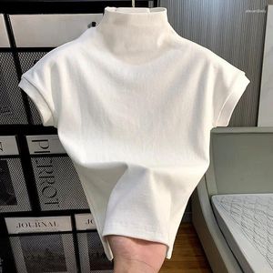 Magliette da donna Estate Camicia da donna Mezza collo alto Manica corta Crop Top Slim Moda Bianca Tees Casual Sexy Coreano Y2k Maglietta Ropa Mujer