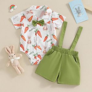 Zestawy odzieży 0-24m Baby Boys Easter Strouts Urodzony niemowlę krótkiego rękawu Romper z Bow-Tie Supening Shorts