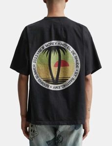 Designermodekläder T-shirts T-shirts Rhude Summer Coconut Tree Solnedgångstryck Kortärmad T-shirt Lös bomull Trendig T-shirt Herr sommartröjor Streetwear Hiphop