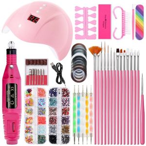 Nail Art Kit Set Di Unghie Acrilico Con Trapano A Base Superiore Con Asciugatrice A Luce Led Strumento Uv