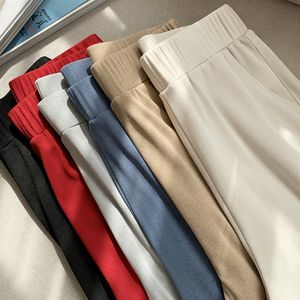 Women's Pants s Summer Ice Silk Women's Pants High Waist Wide Leg Trousers Female Stacked Loose Beige Khaki Casual Pants Streetwear 230421