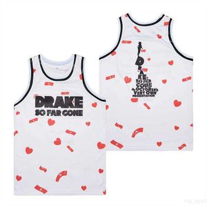 Film Basket Film Drake SO FAR GONE Maglie Uomo Retro Pullover traspirante High School HipHop Team Cucito Sport Vintage College Shirt per gli appassionati di sport Bianco