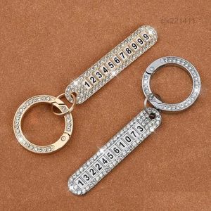 Car Key Keychain Phone Number Card Keyring Rhinestone Vehicle Accessories Gift Husband Qzth Drop Delivery Mobiles Motorcycles Interio Dhz0O