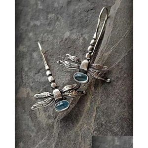 Dangle & Chandelier Sier Womens Dragonfly Earrings Inlaid With Blue Stones Dangle For Drop Delivery Jewelry Earrings Dhgarden Otls4