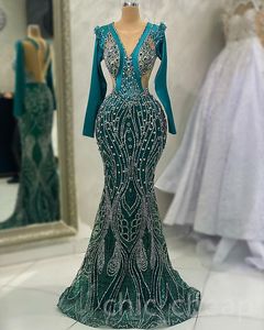 2023 april Aso Ebi Luxurious Mermaid Prom Dress Hunter Green Crystals Evening Formal Party Second Reception Birthday Engagement Gowns Dresses Robe de Soiree ZJ5084
