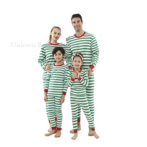가족 일치 의상 아기 어린이 녹색 흰색 줄무늬 파자마 정장 가족 크리스마스 옷 세트 아버지 어머니 아들 딸 잠자기